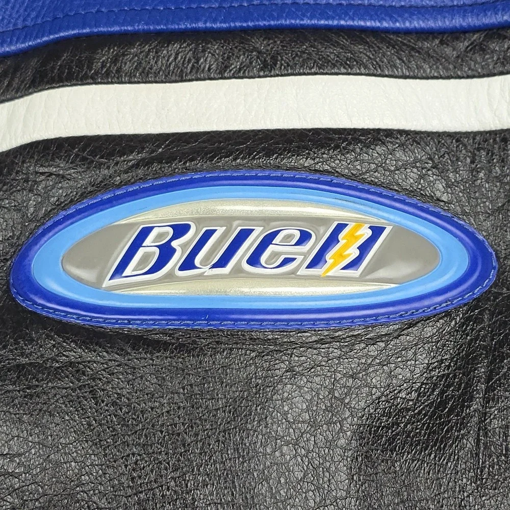 Vintage Buell American Motorcycles Leather‎ Jacket Mens Large Black Blue Racing